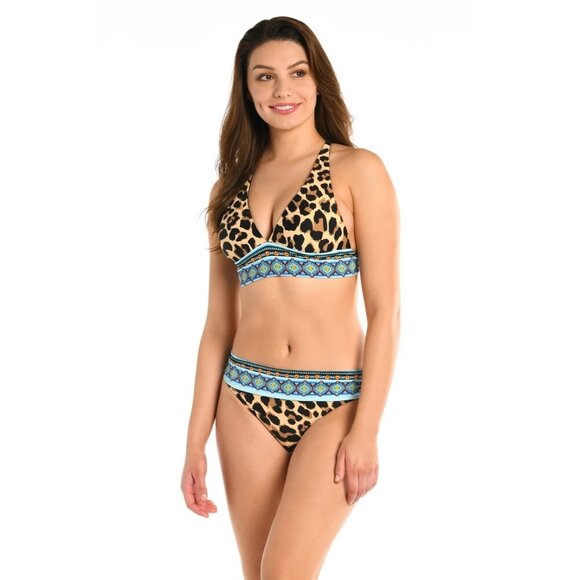 La Blanca Bikini Reversible Banded Halter Top Size 4 & Hipster Bottom Size 6 - Picture 1 of 11